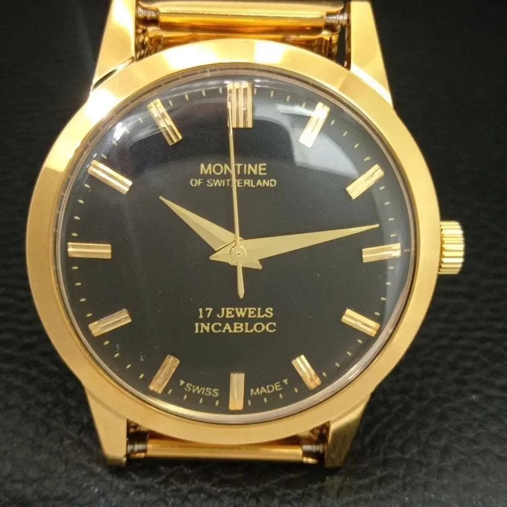 Vintage 1976 Montine Of Switzerland Manual Mens Gold Watch W/Steel Strap
